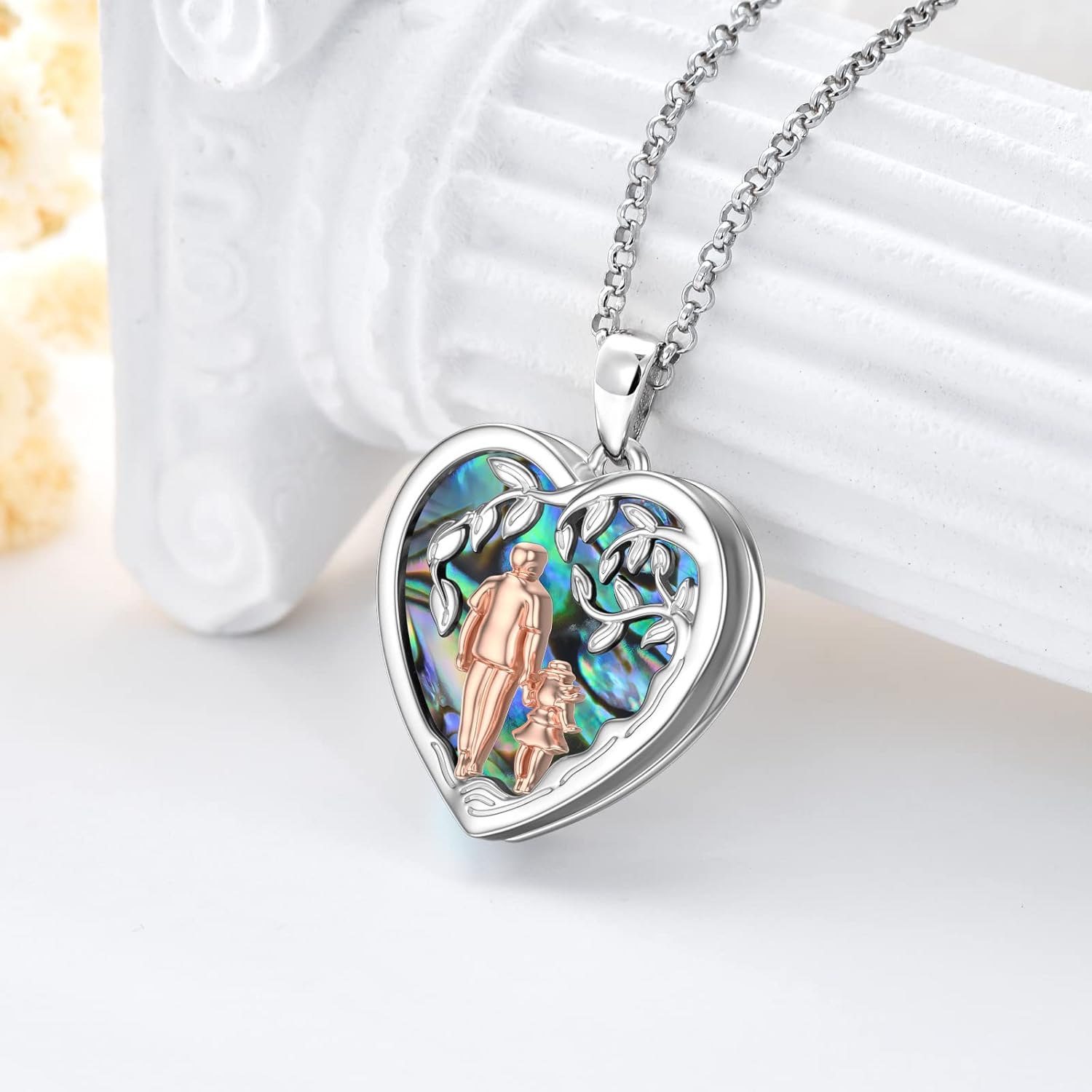 PROESS Father/Mother Daughter Locket Necklace S925 Sterling Silver Oxidized/Abalone Shell Daughter Gifts from Dad Mom I Love You Forever Daughter Locket Jewelry Gift - Image 2