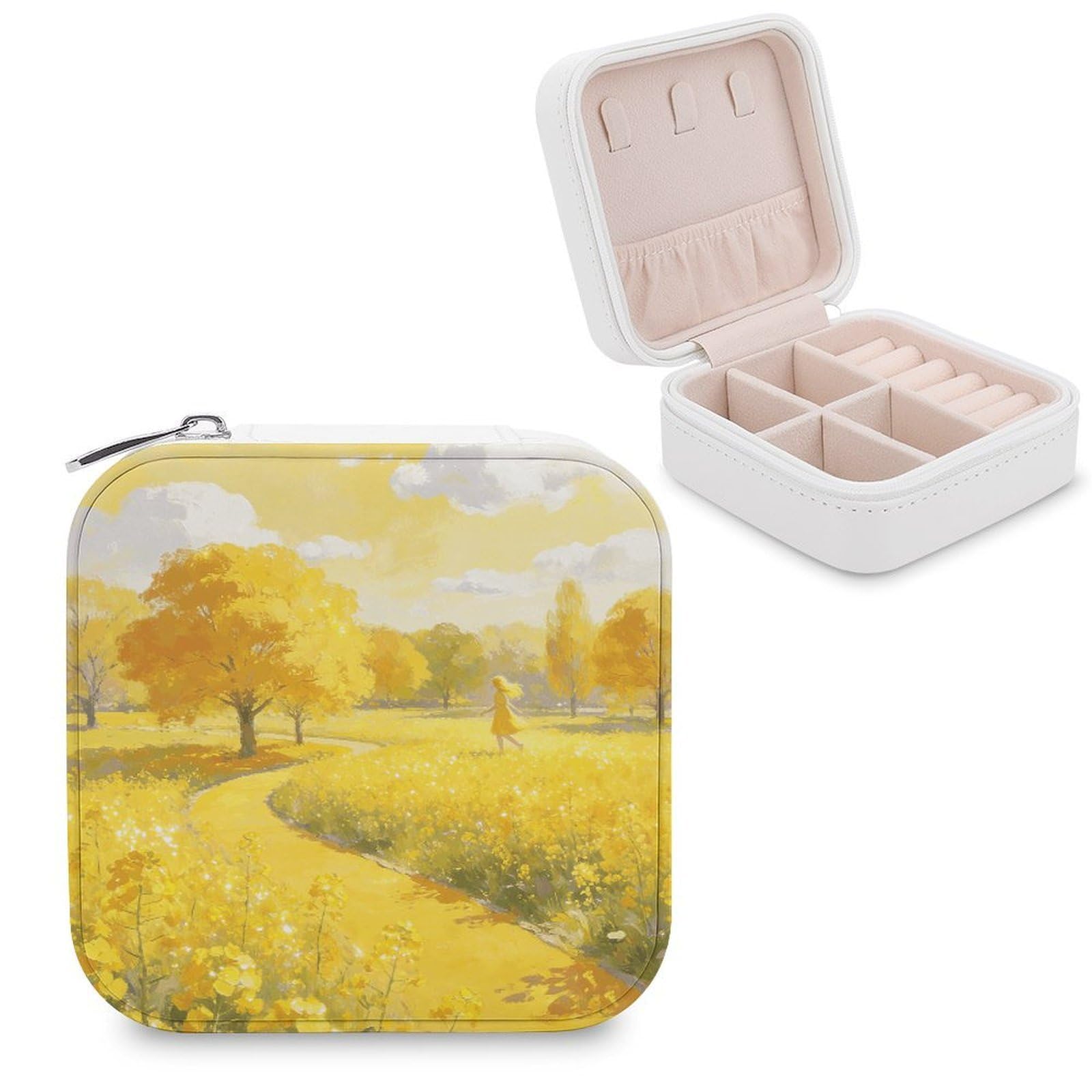 VstaDank Yellow Jewelry Box Beautiful Portable Ring Boxes Cute Large-Capacity Jewelry Case Jewelry Organizer for Mothers Gifts for Earrings Rings Hand Bracelet