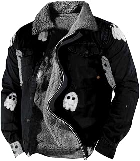 TAWXCL Windproof Cool Long Sleeve Puffer Jacket Men Winter Crop Outdoor Printing Loos with Pockets Lapel Polyester Jacket Men