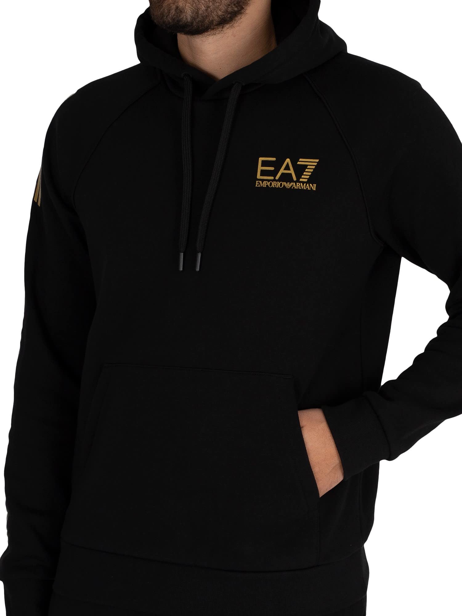 Emporio Armani EA7 de los Hombres Sudadera con Capucha con Logo en el Pecho, Negro