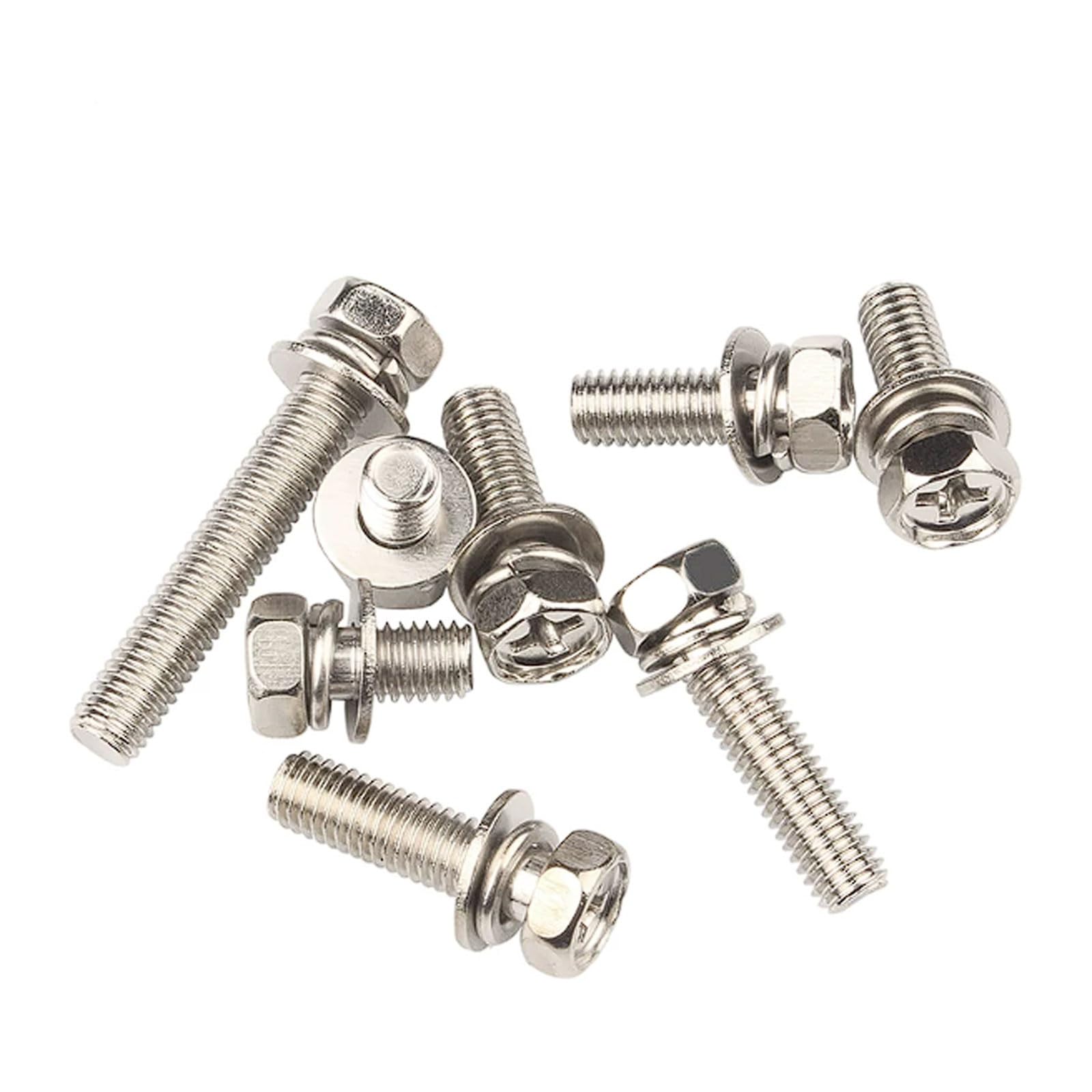 Pernos combinados de tres piezas con cabeza hexagonal cruzada M6 niquelados, 200 tornillos hexagonales cruzados premontados(M6*14 * 12 [200 pieces])