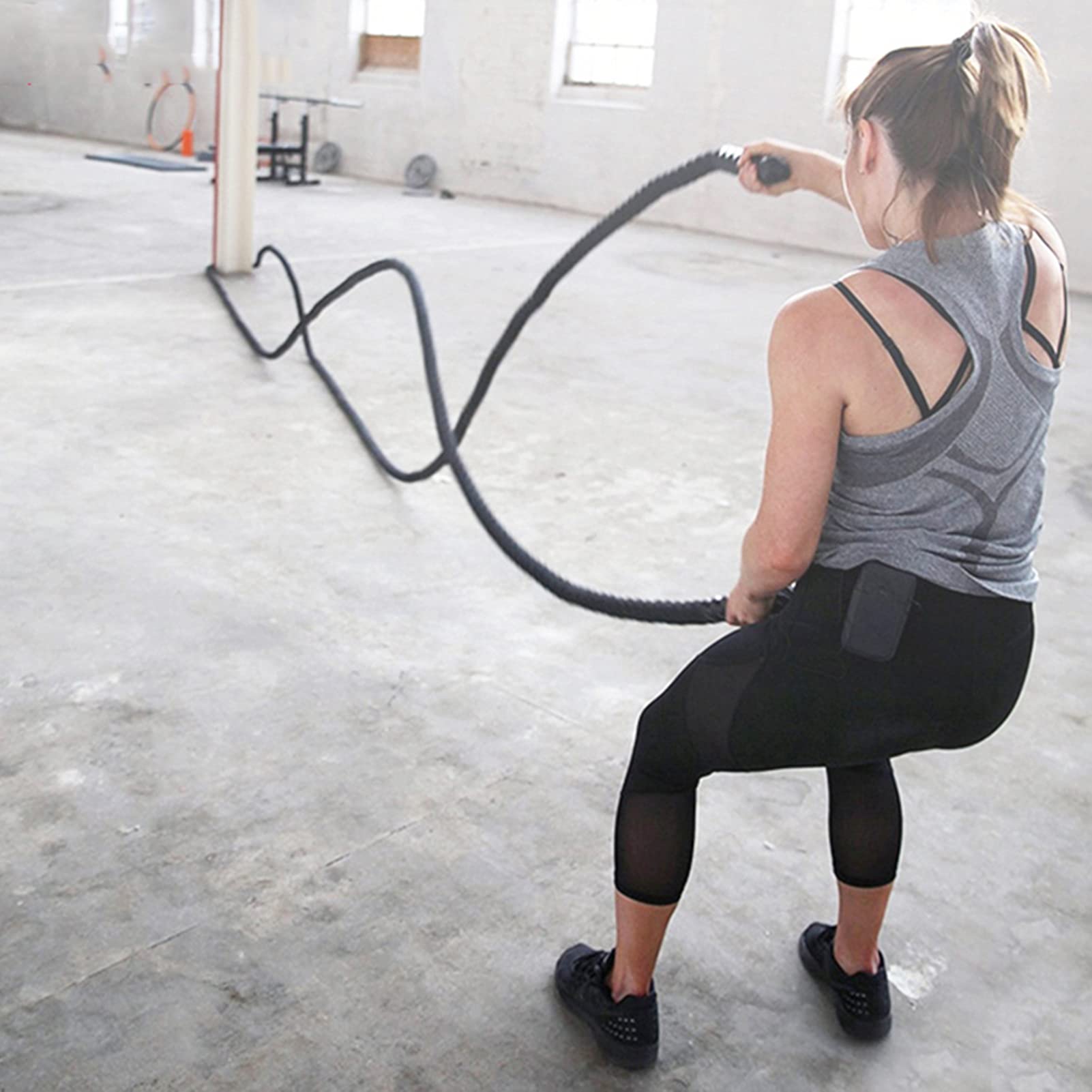 Battle Rope, Workout Fitness Trainingsseil mit Schutzhülle, für Das Core-Krafttraining, Cardio-Training, Fitnessübungen (Size : 15m)