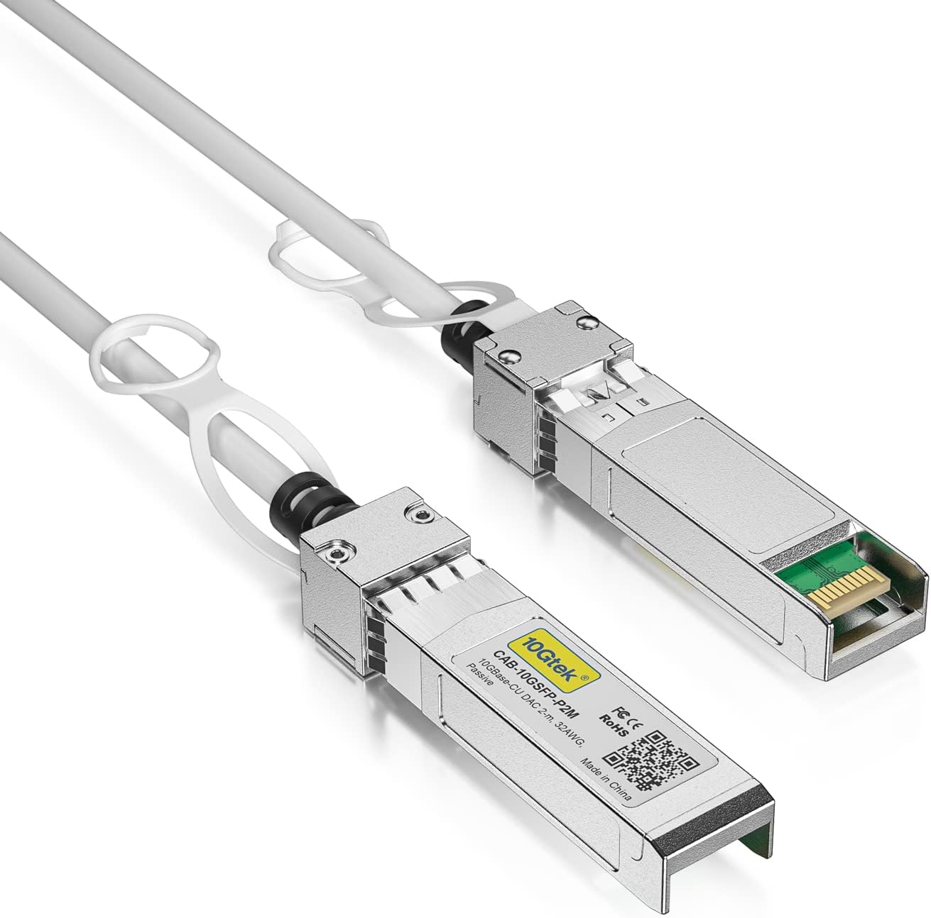 10Gtek [White] Colored 10G SFP+ DAC Cable - 32AWG Twinax SFP Cable for Cisco SFP-H10GB-CU0.25M, Ubiquiti UniFi, D-Link, Supermicro, Netgear, Mikrotik, Fortinet, 0.25-Meter(0.82ft)
