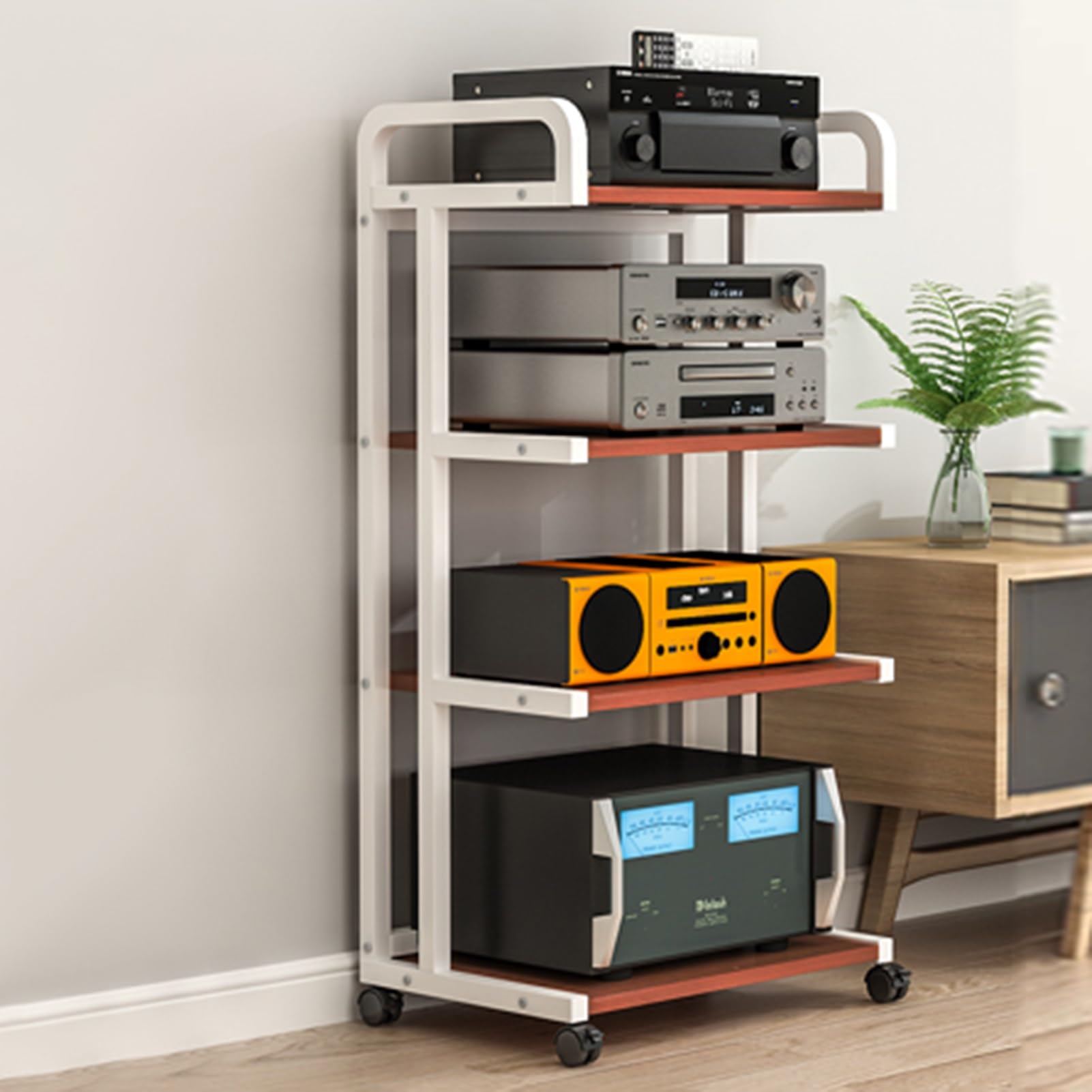 4-Tier Movable Media Stand Audio/Video Component Cabinet DVD CD Player Stand Amplifier Rack Audio Tower Multifunction Open Storage Shelf for Home/Office/Theater(Color:B)