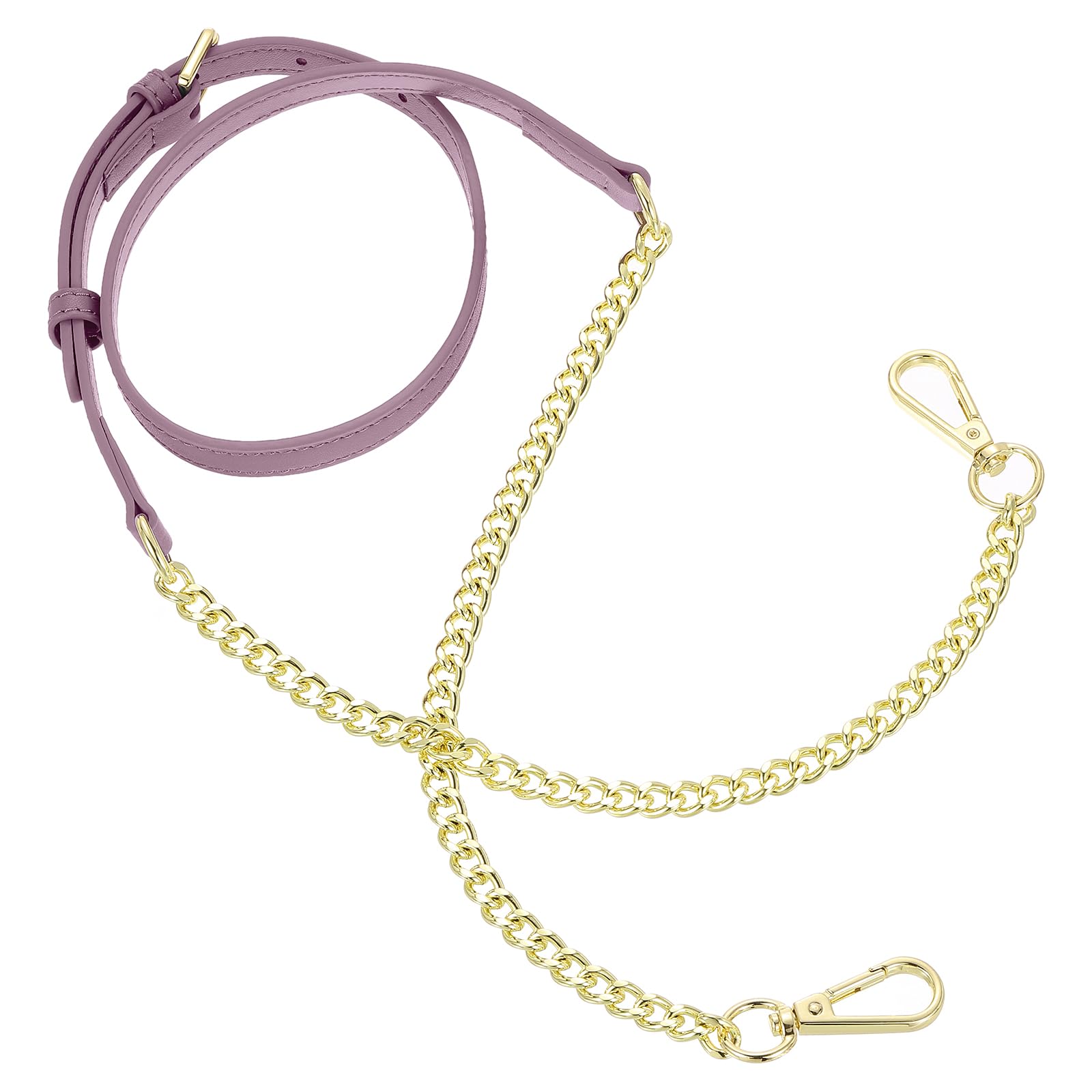 sourcing map Adjustable Leather Chain Straps, 49" Genuine Leather Purse Chain Strap Replacement Handles for Women Crossbody Bag Handbag Shoulder Replacement Straps (Purple, Gold Chain)