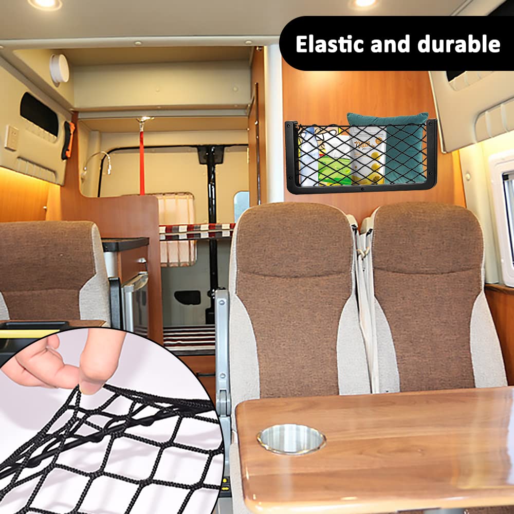 Redes de almacenamiento para autocaravanas, 4 redes de carga para almacenamiento de coche, caravanas, furgonetas, bolsa de malla elástica, bolsillo organizador (36x18 cm)
