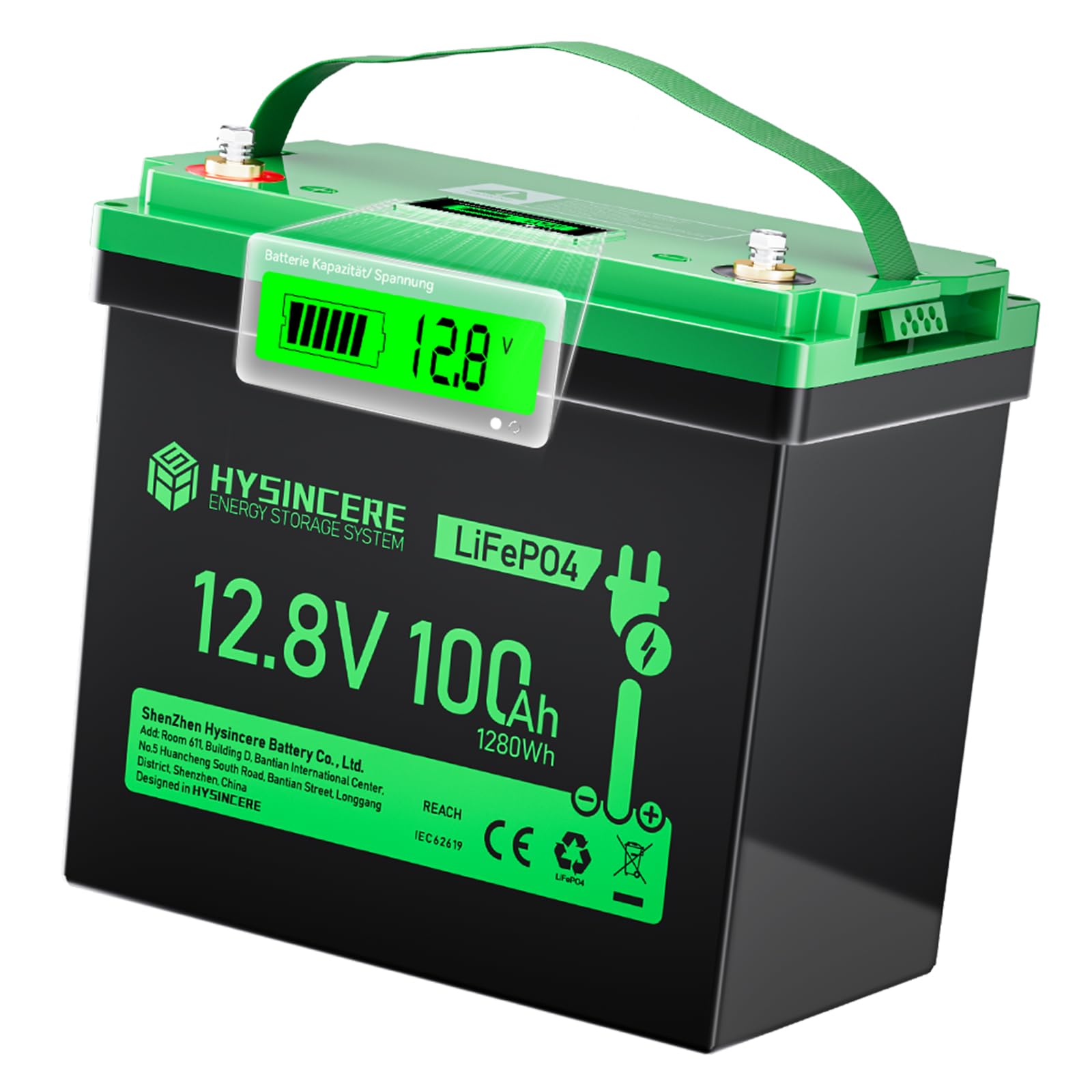 Batería de litio LiFePO4 Mini de 12 V 100 Ah con LED, máx. 15000 ciclos y 100 A BMS inteligente, batería de ciclo profundo de 12 V, 1280 Wh, recargable para caravanas, camping, sistemas