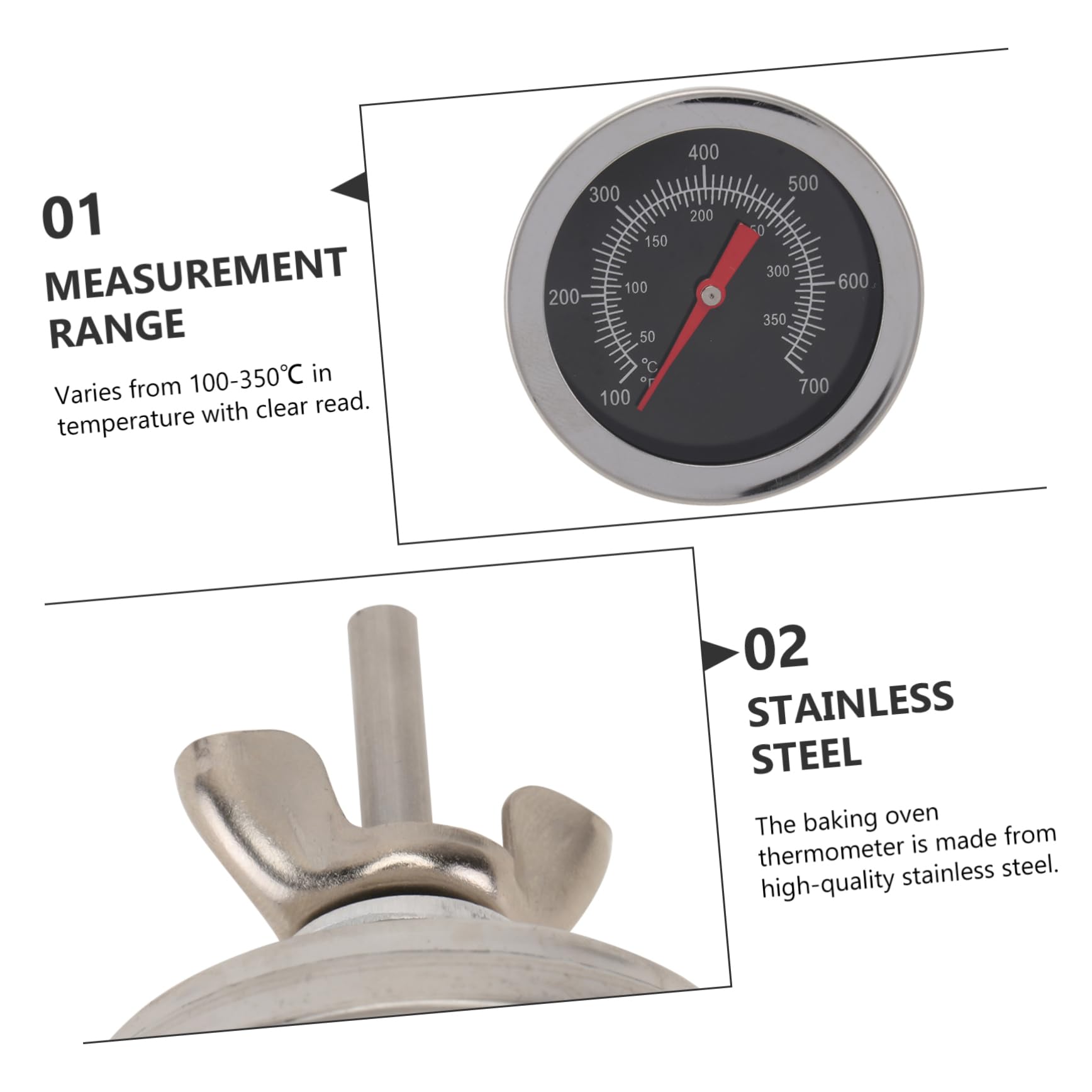 VINTORKY 1PC Stainless Steel Bimetallic Oven Thermometer Simple Home Oven Thermometer for Accurate Food Preparation for Personal and Restaurant Use Compact Design for Easy Storage