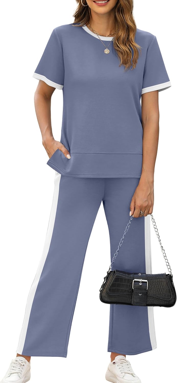 XIEERDUO Women's 2 Piece Lounge Set Fashion Travel Outfits Vacation Tracksuit Comfy Wide Leg Airport Loungewear S-3XL
