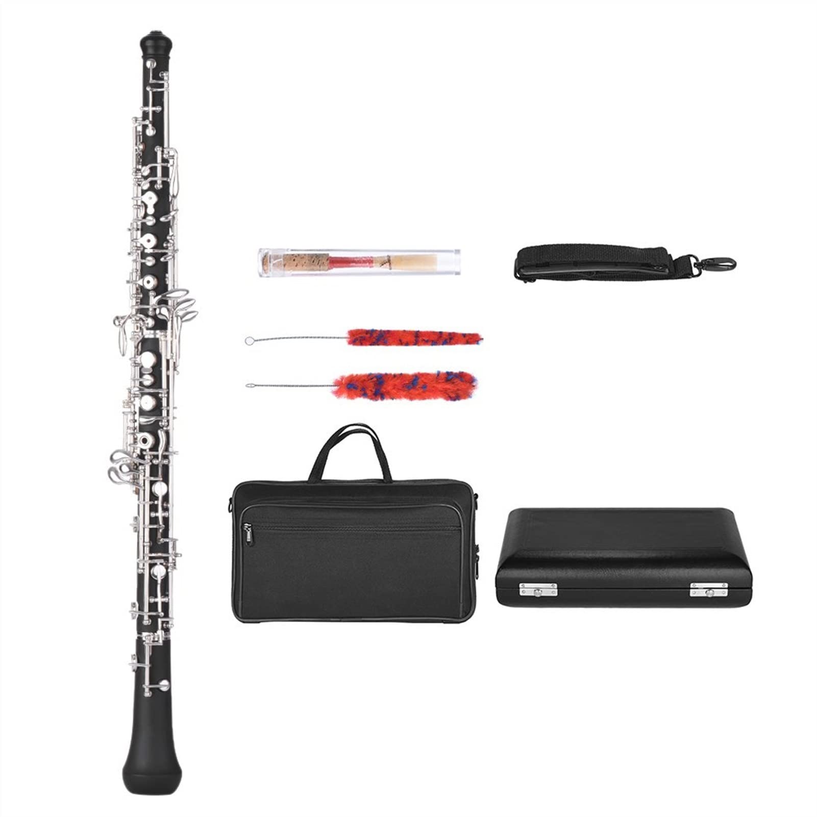 Strumento Oboe Professionale C- Chiave Strumento Argentato Legni Tastiera Oboe Stile Semi- Auto con Custodia Principiante di Oboe