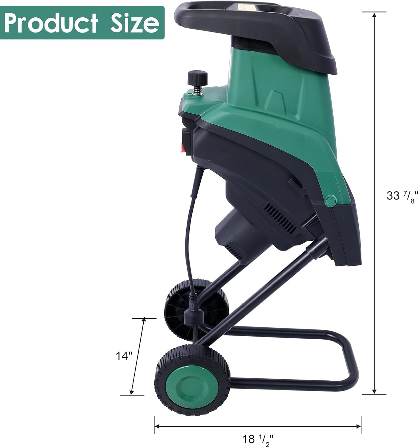 15Amp Electric Wood Chipper/Shredder with Wheels Electric Garden Shredder Portable Chipping Width Collection Bag, Double Sided Blade System, Auto Shut-Off Green