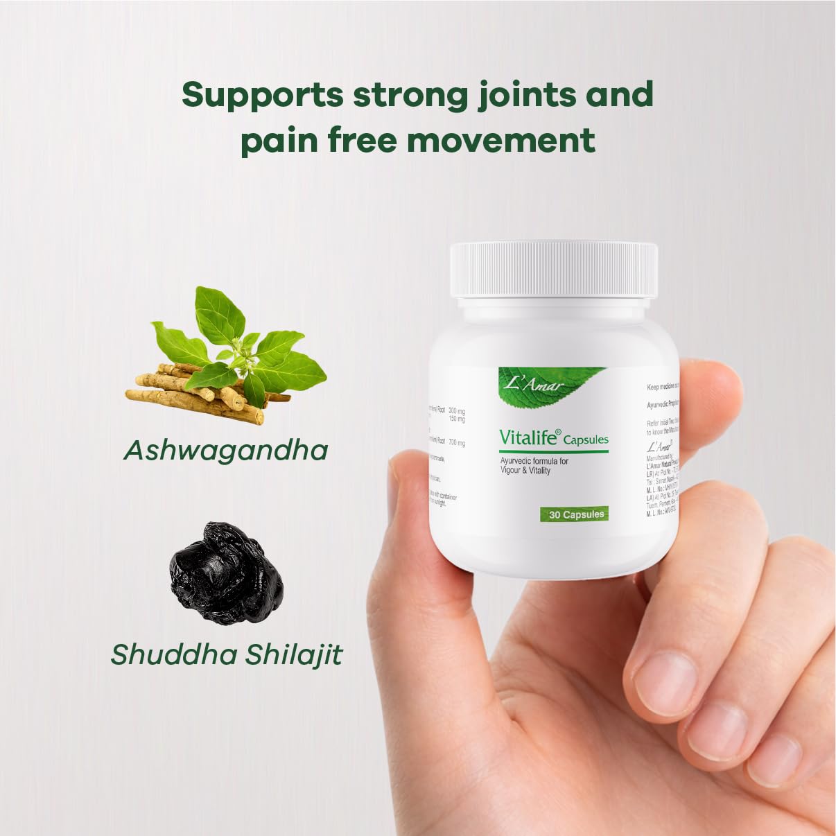 L’Amar Vitalife Capsules for enhancement of Vigour, Vitality & Stamina| Ayurvedic Herbal Formula with herbs known for Improving Energy & Wellness | Male and FemaleWellness & Stress Support Supplement | 30 Tablets (Pack of 3) — Amazon image 3