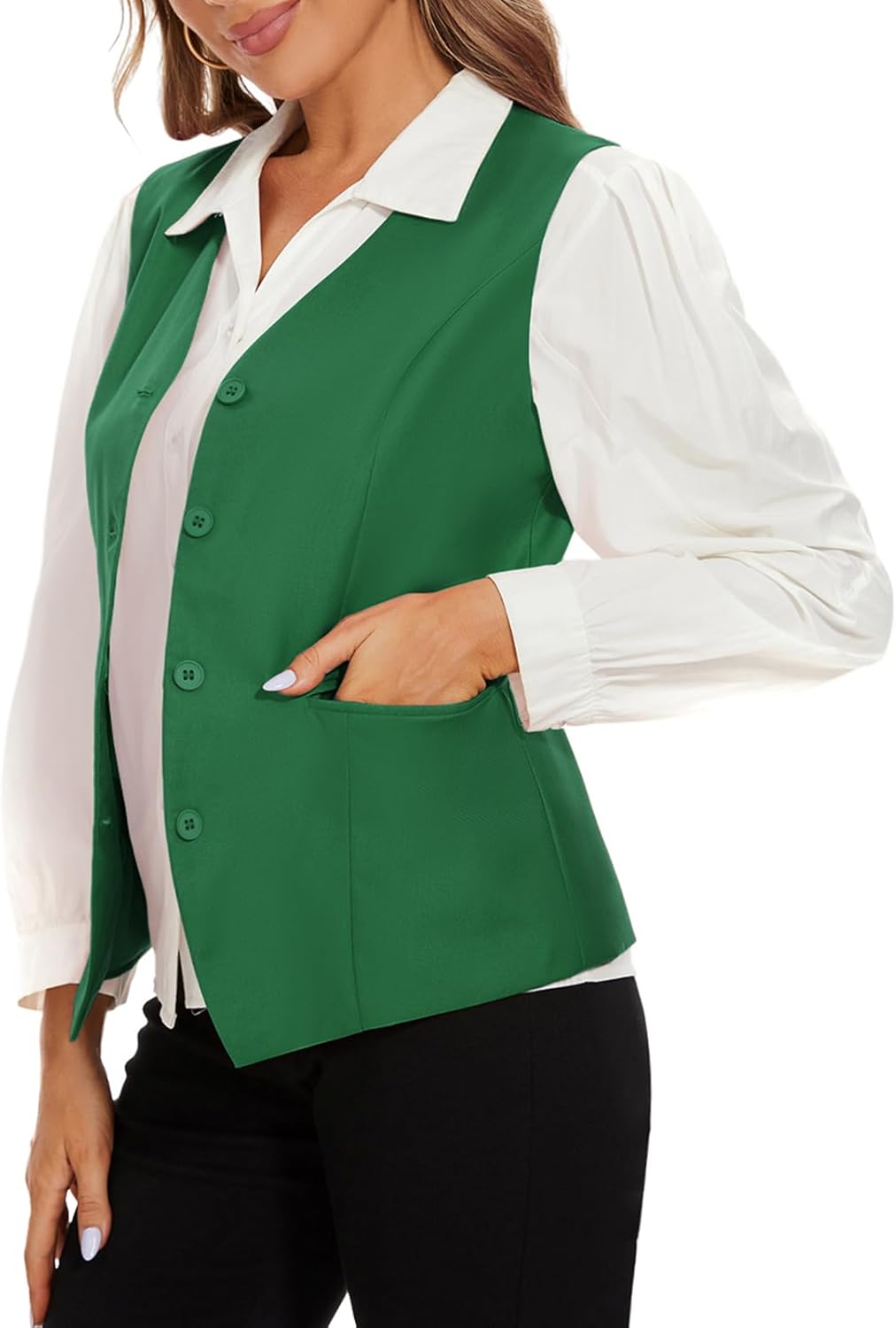 MINTLIMIT Waistcoat Vest for Women Sleeveless Fitted Button Front Tuxedo Suit Waistcoat - Image 4