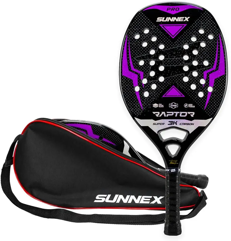 Sunnex - Raquete Beach Tennis Carbono 3K Pro Sunnex Raptor Roxo