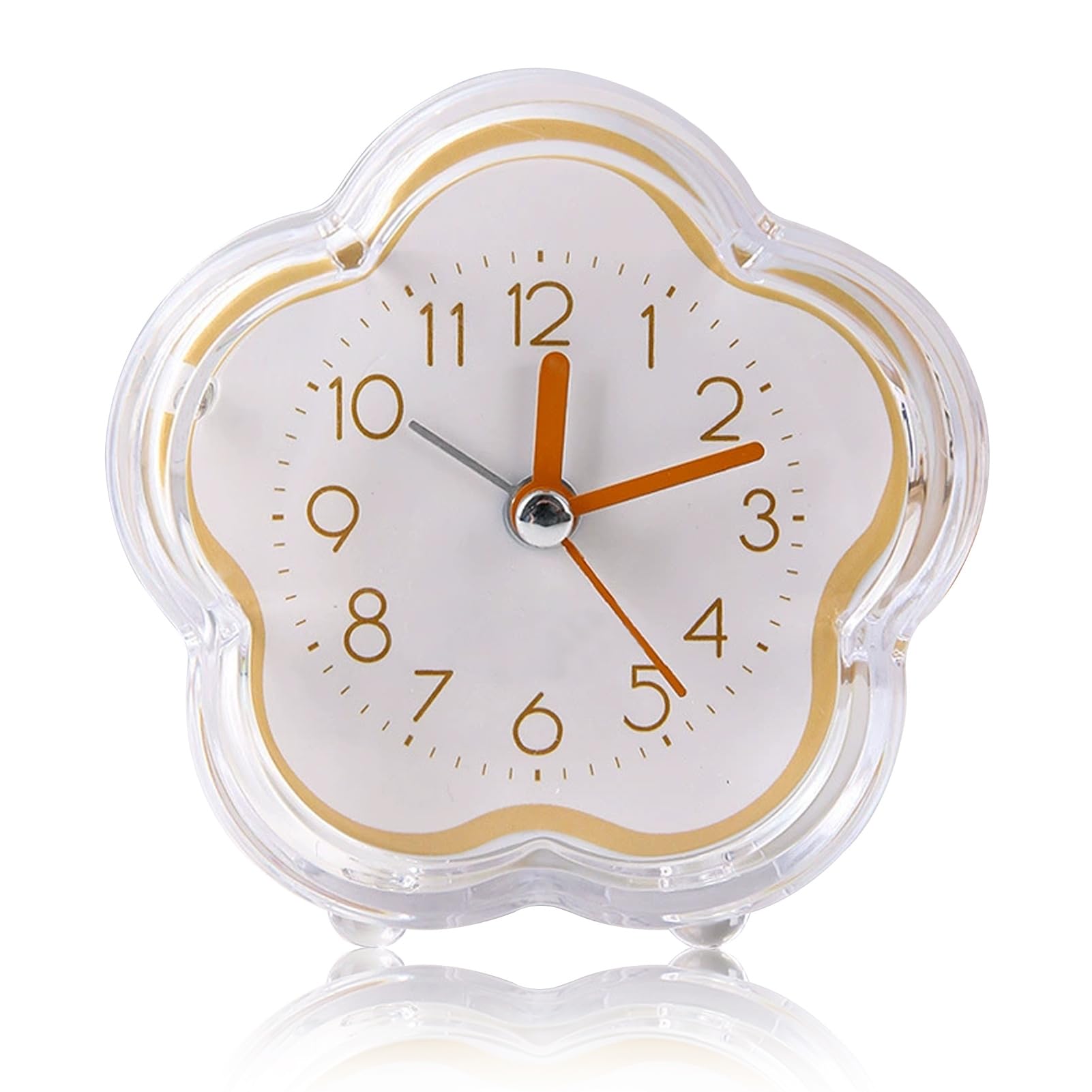 Kukyller Super Silent Non Ticking Small Clock, Cute Alarm Clock Flower Shape Quiet Low Noise Transparent Small Alarm for Living Room Bedroom Bedside Desktop (yellow)