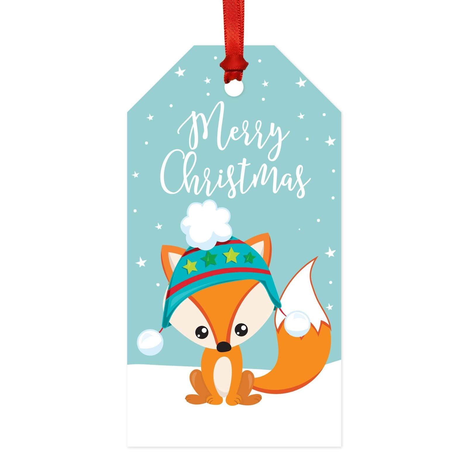 Andaz Press Christmas Classic Gift Tags, Snowy Woodland Fox with Winter Hat, Merry Christmas, 20-Pack