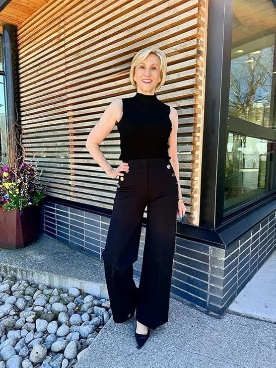 Tummy Control Pants, Tummy Control Pants for Women, Casual High Waisted Button Wide Leg Pant with Pockets4