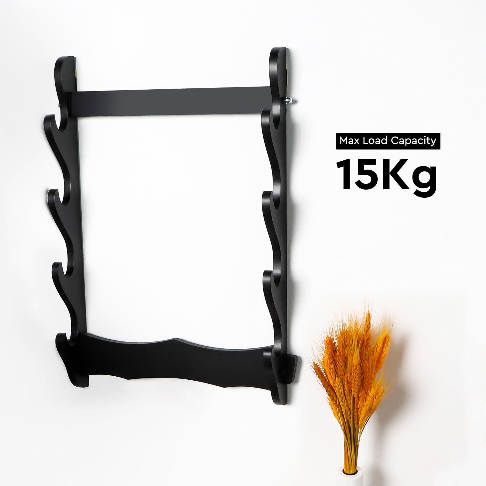 SWAWIS 4 Tier Soporte de Espada de Montado en Pared, Leñoso Soporte de Exhibición Samurai Katana, para Cañas Pescar Espadas Katana Flautas, Anchura 35cm