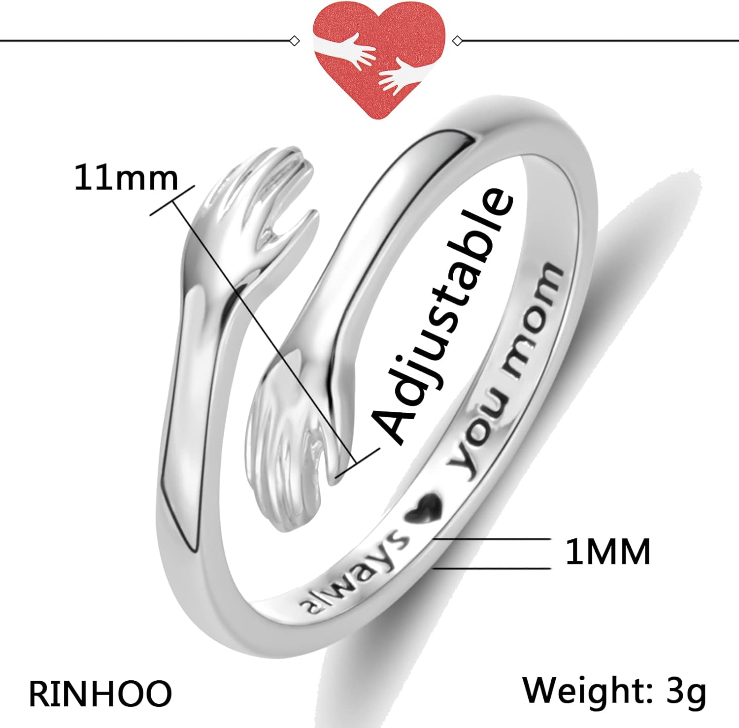 Hug Rings for Women 18K Gold Plated Gold Silver Adjustable Ring for Mother Daughter Hand Ring - Image 3