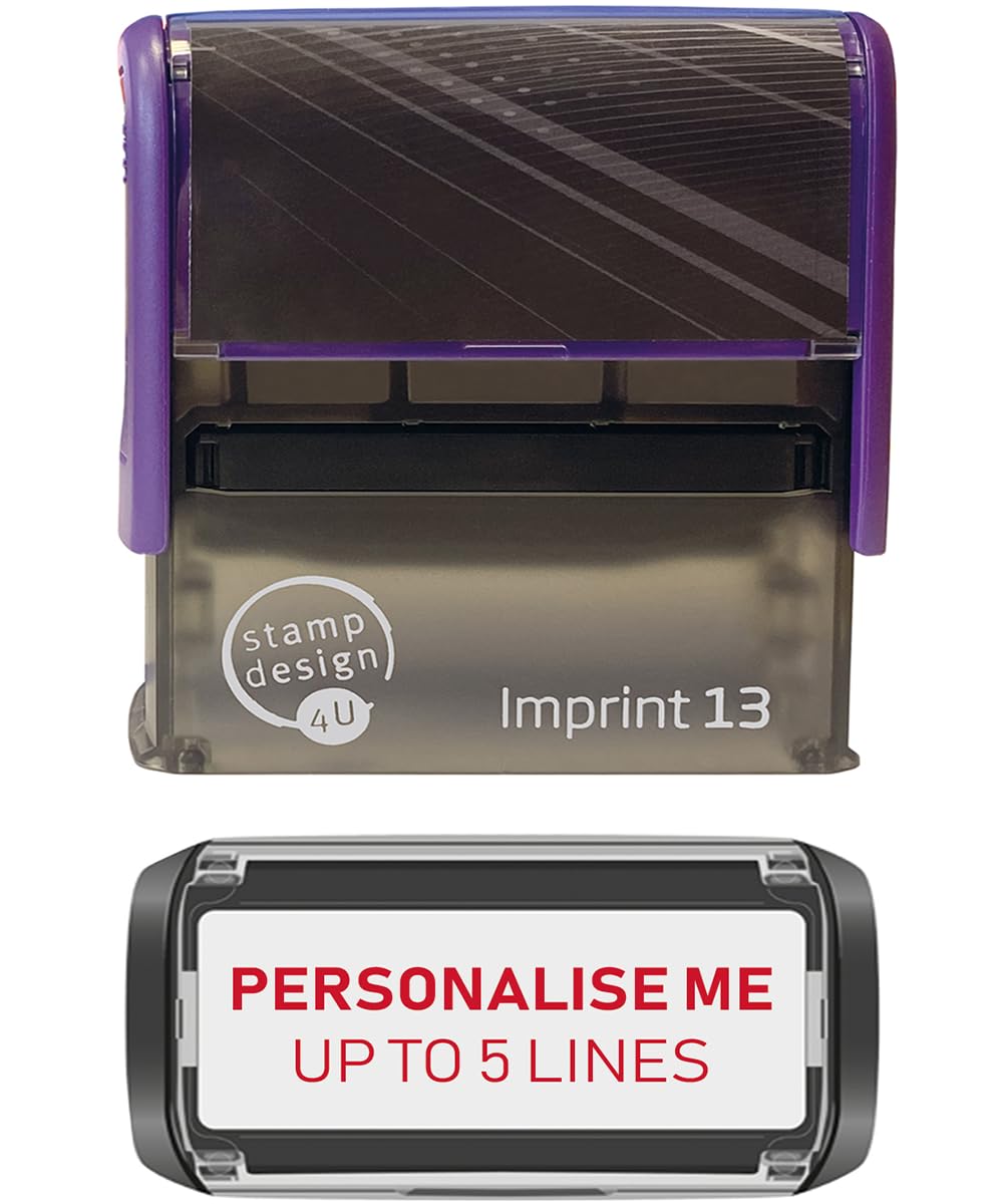 Stamp Design 4U Imprint 13 58x22mm 5 Line Personalised Stamp Premium Custom Made Self-Inking Business Address Rubber Stamp with Red Ink