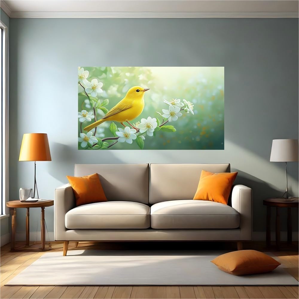 Vinilo pared autoadhesivo quita manchas de salón adhesivo pájaros amarillos 100x70