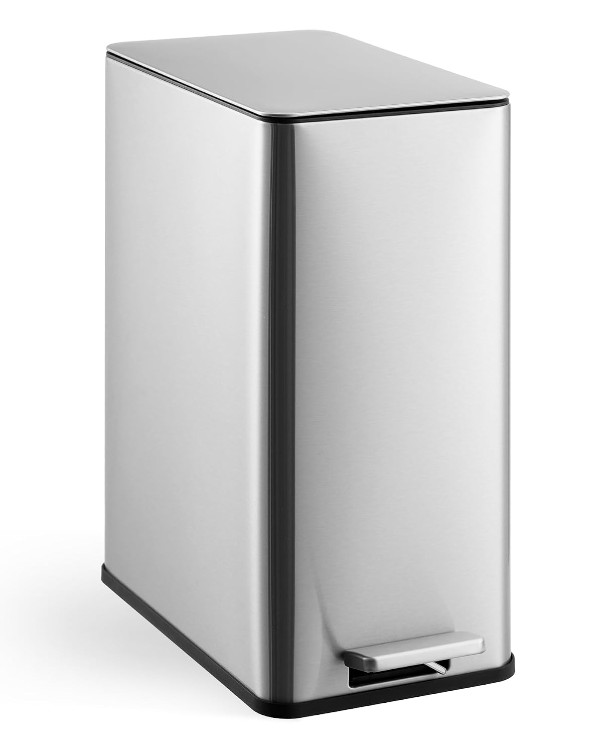 GarveeTech Slim Trash Can, 4 Gallon/15 L Kitchen Garbage Can with Soft Close Lid & Removable Inner Bucket, Small Narrow Recycling Bin for Bathroom, Living Room, Office, Silver