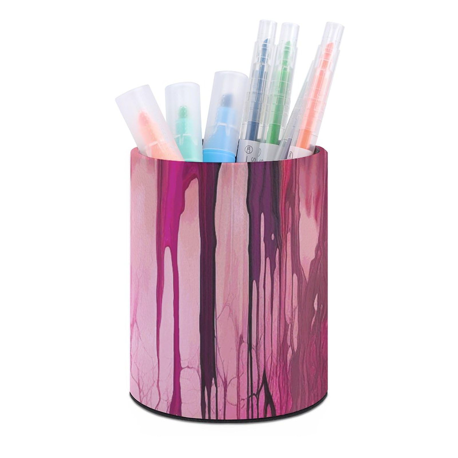 KLOPH PU Leather Pen Holder for Desk, Aesthetic Pencil Cup for Desktop, Makeup Brush Srotage for PenOrganizer Office Supplies, Peach And Purple Stripes Pen Cup Pencil Caddy for Home Art Supply