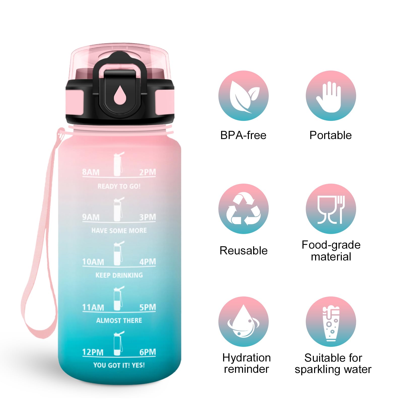 Motivation Water Bottle 500ml BPA Free Straw Motivation Water Bottle with Time Marker for Travel, Hiking, Outdoor, Fitness - 5