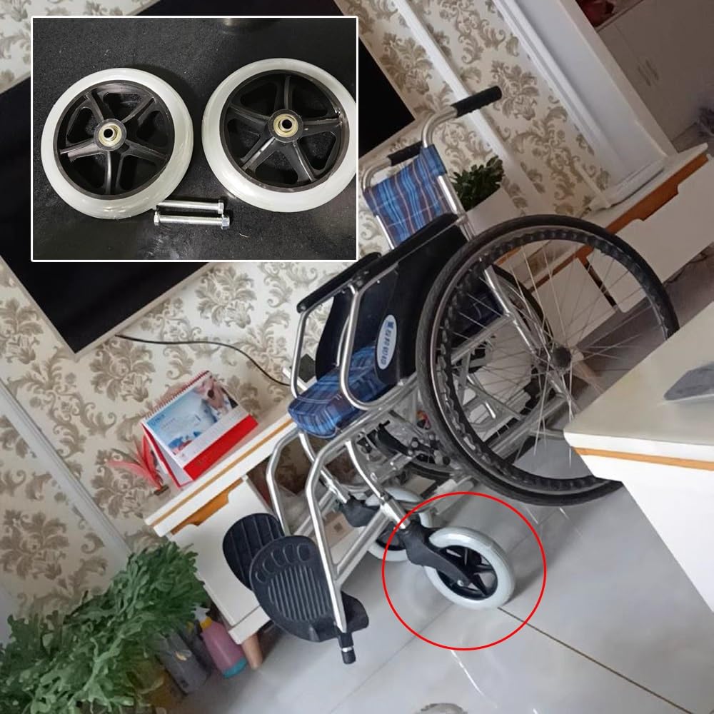 kółka do krzeseł biurowych, Koła przednie do wózków inwalidzkich 6-8 cali, szare, zestaw 2 szt. ze śrubami(8"-19cm)
