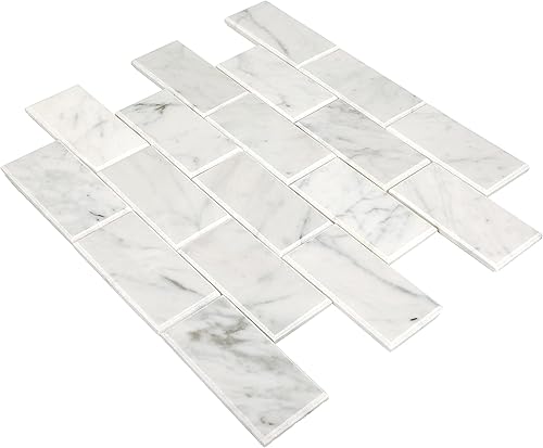 Miniatura 2 de Daltile SimplyStick Mosaix Mosaix - Mosaico biselado de piedra natural de mármol de 2 x 4 pulgadas en blanco Carrara para paredes y salpicaduras |