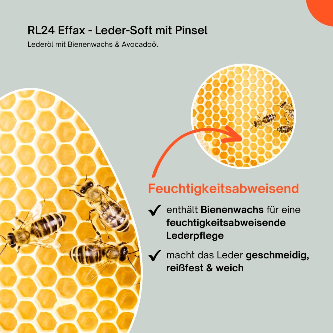 RL24 Effax – Piel suave con pincel | Aceite para cuero con cera de abejas, lanolina y aceite de aguacate | Grasa para cuero para todos los cuero liso | cuida el cuero y protege contra la humedad |