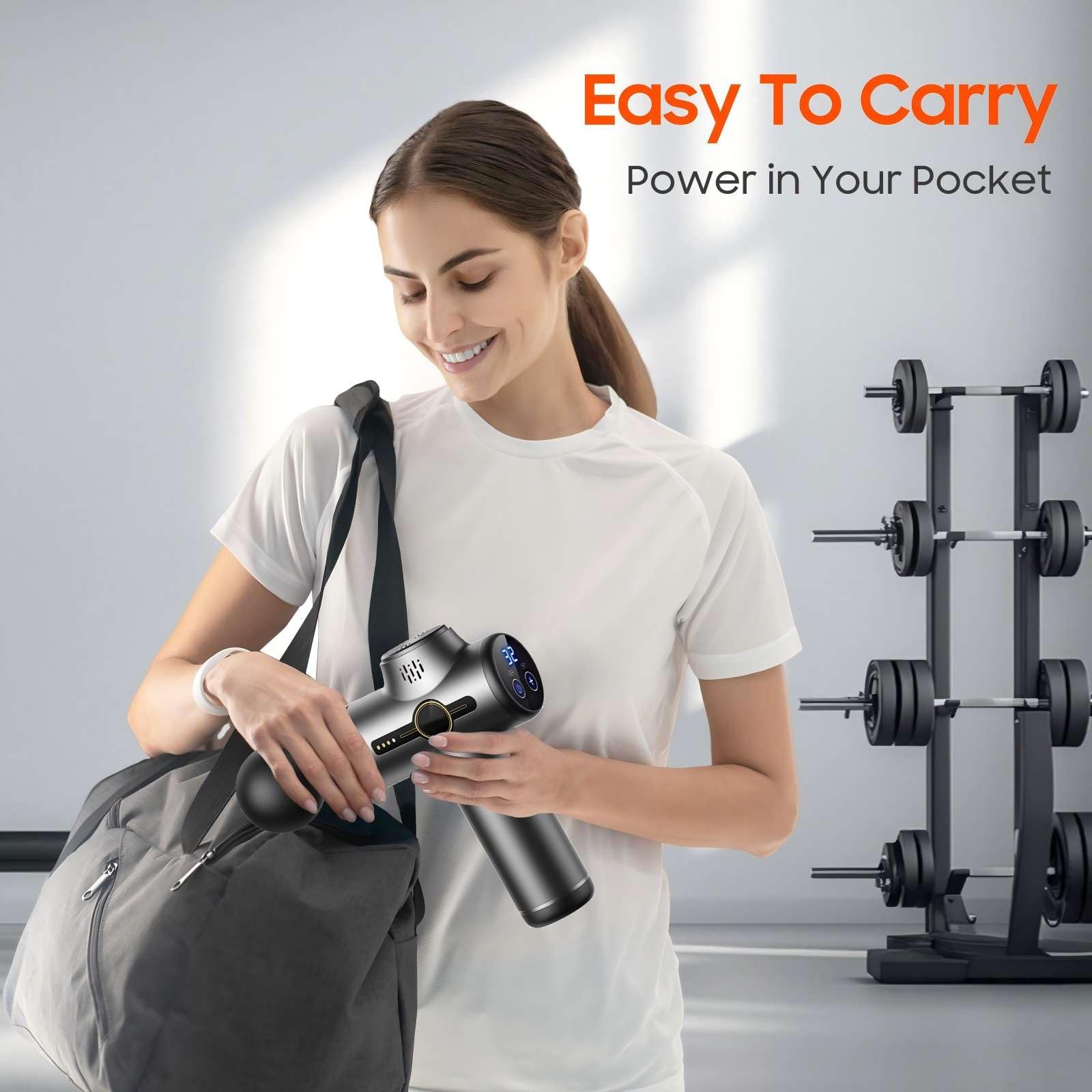 Pistola de masaje con calor, potente masaje de calentamiento, hogar y viajes, gris | Pistola de masaje con calor, potente masaje calentado, masajeador portátil silencioso para el hogar y viajes, diseño ligero