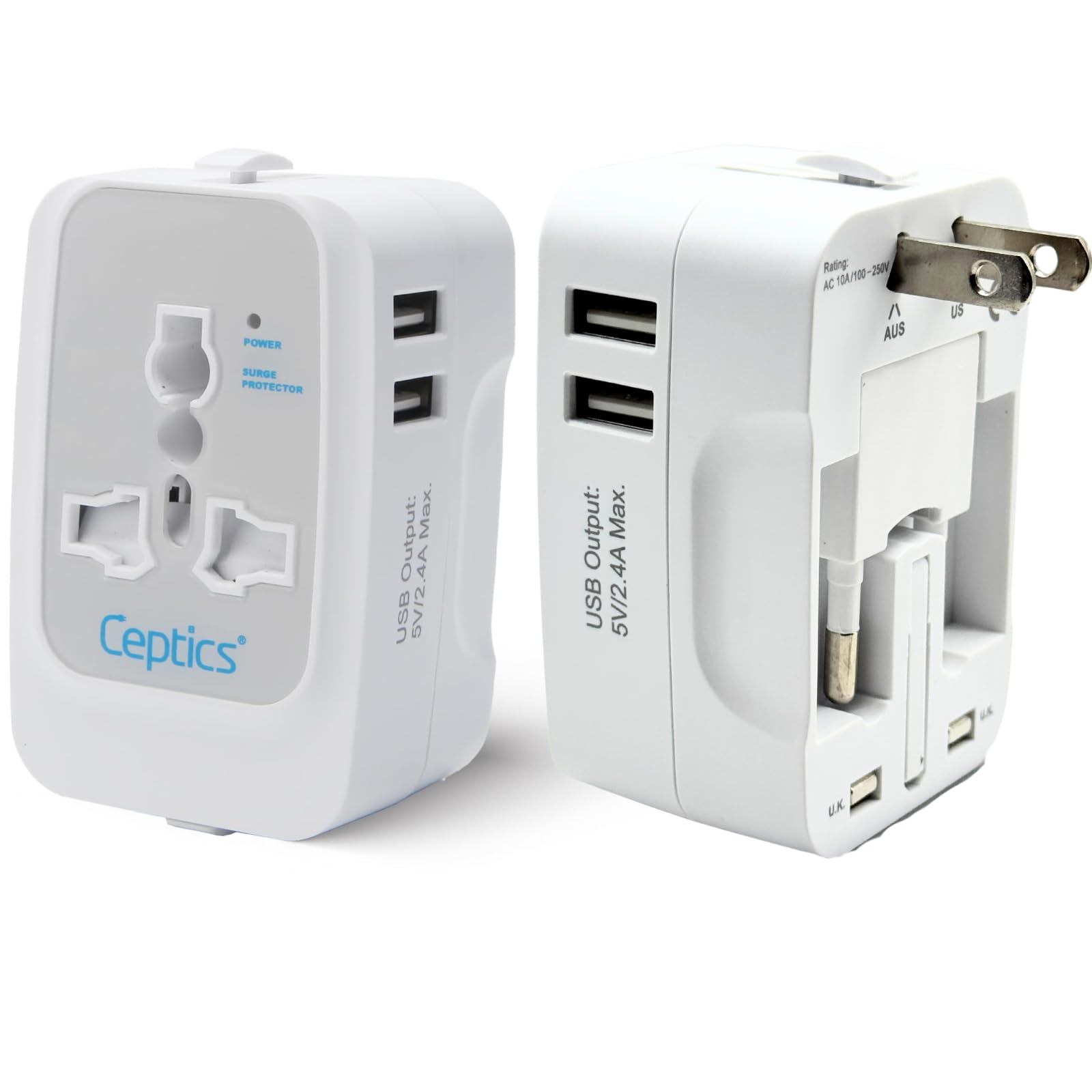 Ceptics Universal Japan Travel Adapter, 3 in 1 India to Japan Plug Adapter, Universal Travel Accessories 2 USB 2.4A, 100-250 Voltage Travel Charger, Universal Charger Adapter, White-picture-30