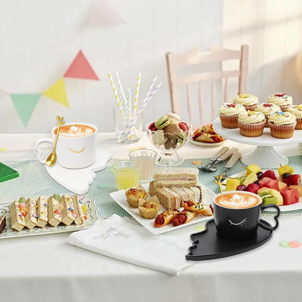 Yuraigm - Set di 2 tazze da caffè in ceramica con piattino, per coppie, matrimonio, fidanzamento, anniversario, regalo divertente per San Valentino
