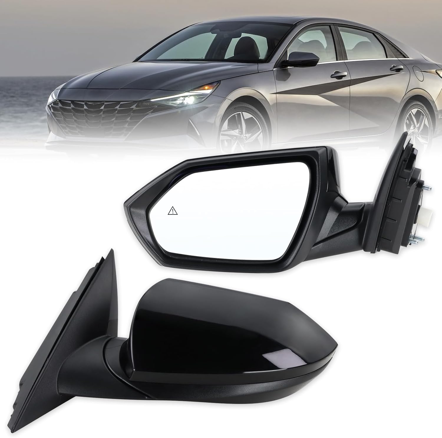Left Driver Side Mirror Compatible With 2021 2022 2023 2024 2025 2026 Hyundai Elantra With Manual Folding Power Glass Heated Blind Spot Turn Signal Black Replace#87610AA170(8Pins)