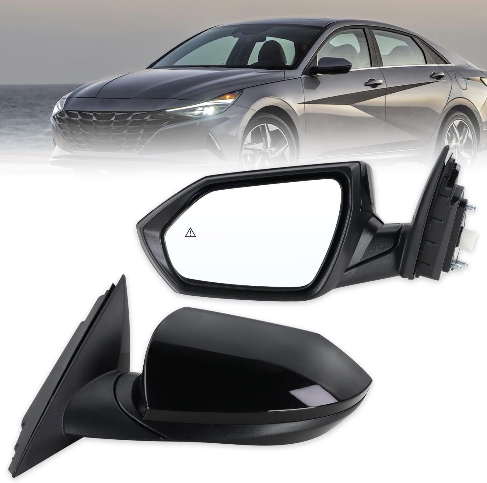 Left Driver Side Mirror Compatible With 2021 2022 2023 2024 2025 2026 Hyundai Elantra With Manual Folding Power Glass Blind Spot Heated Black Replace#87610AB040(7Pins)