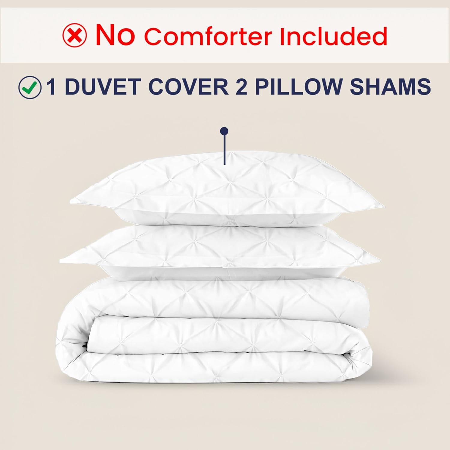 Kotton Culture 3 Pc Queen/Full Size Pinch Pleated - Pintuck Duvet Cover Set - 100% Egyptian Cotton 600 Thread Count Decorative Comforter Cover-Zipper Closure & 7 Internal Ties (White, 90" X 90") - Image 2