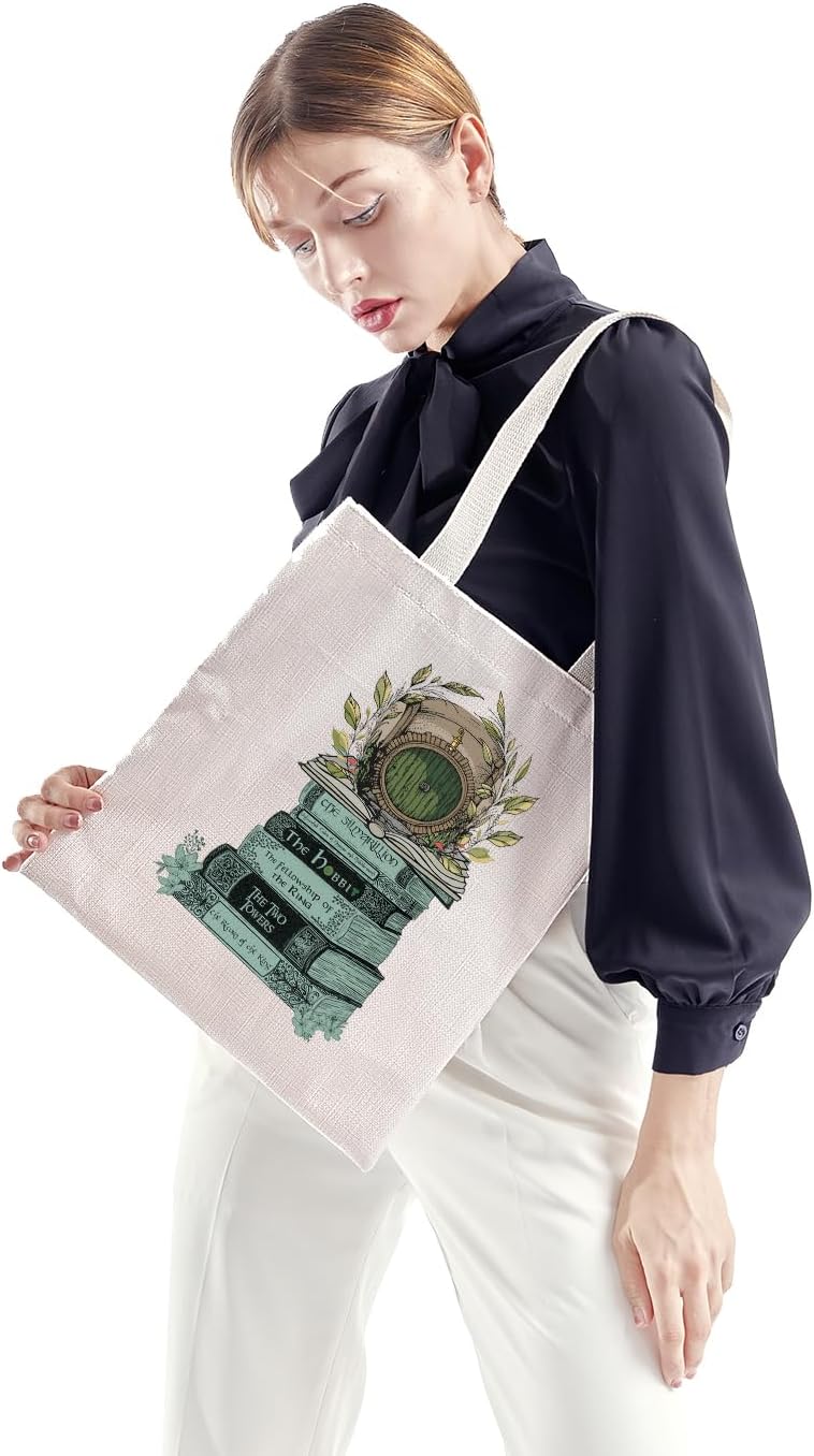 ZJXHPO Fantasy Book Tote Bag Lord Literary Reusable Grocery Shopping Bag Ring Book Reader Shoulder Bag Bookish Gift (Ring Book Tote) - Image 5