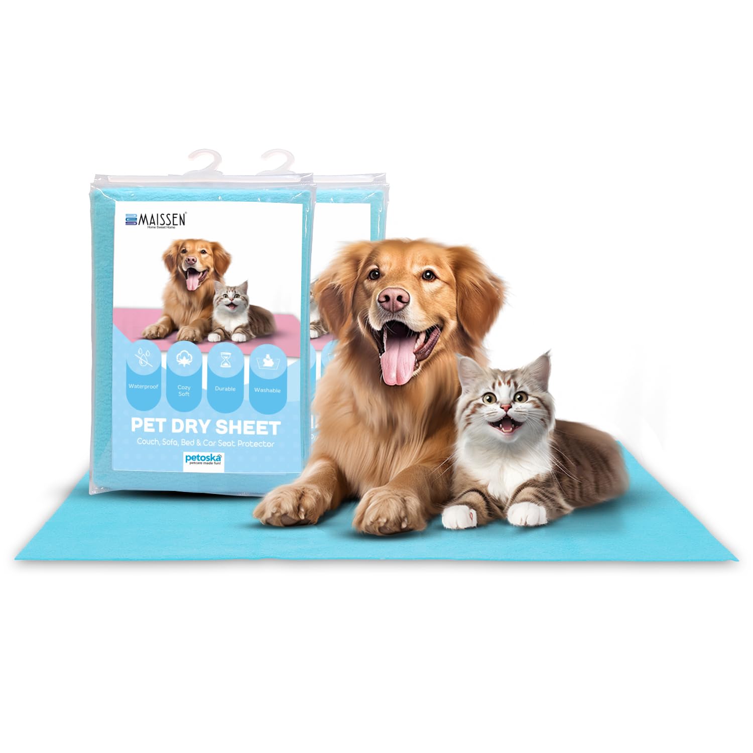 Maissen Pet Dry Sheet Small- Blue | Pack of 2 | Size- 70Cm X 50Cm | for All Pets | Waterproof Reusable Pee Pads for Dogs | Washable Pet Dry Sheet | Training Pads for Dogs | Odor Remover | Dog Mat (B0C6PVJB81) Amazon Price History, Amazon Price Tracker