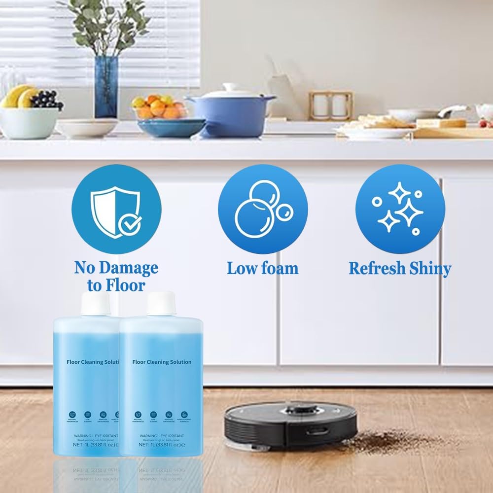 Solución limpiadora de suelos de 1000 ml for aspiradoras, compatible con Roborock S8 Pro Ultra, Qrevo CurV, Dyad Pro, Dyad Alr, Q7 Max, Q70 Max, F25 Combo, Flexi Lite, Flexi Pro.(2pcs)