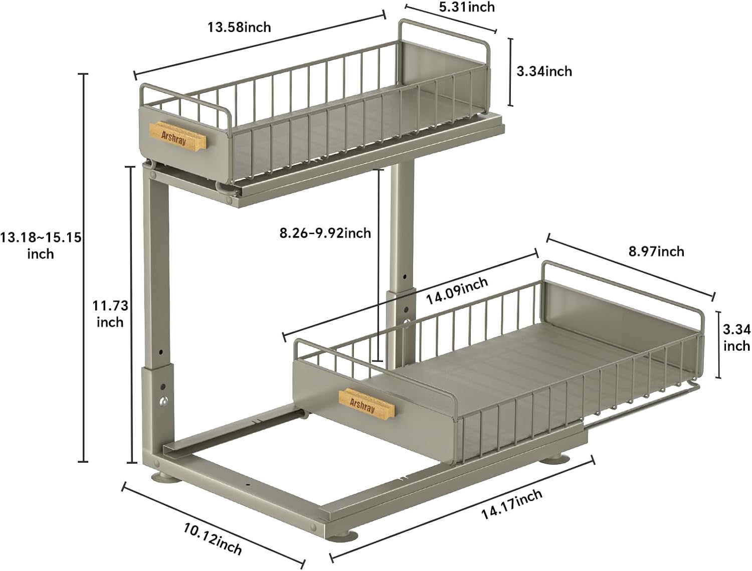 Under Sink Organizer Kitchen - Bathroom Organizers and Storage 2 Tier, Mute Pull Out Cabinet Organizer and Storage Shelves, Slide out Kitchen Organization with Track for Pantry, Grey - Image 8