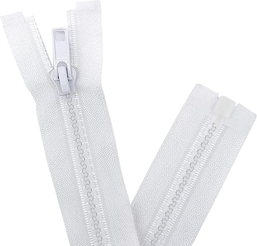 Sawoake 2 cremalleras separadoras #5 de 46 pulgadas para chaquetas de costura, chaqueta con cremallera, cremalleras de plástico moldeado blanco,