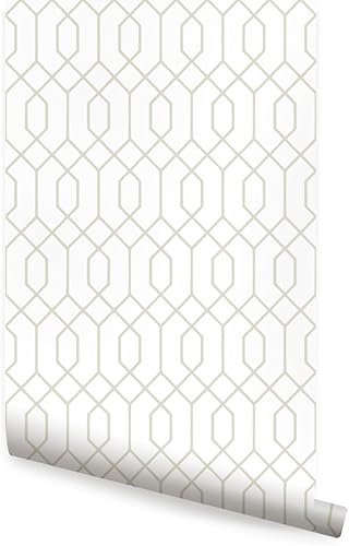 Simple Shapes Papel tapiz hexagonal geométrico, despegar y pegar (hoja individual de 2 x 9 pies, beige)