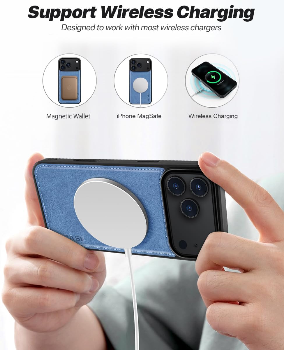 OCASE for iPhone 17 Pro Detachable Wallet Case with Card Holder, 2 in 1 PU Leather Flip Folio with RFID Blocking Stand Wrist Strap Shockproof Phone Cover 6.3 Inch 2025, Light Blue