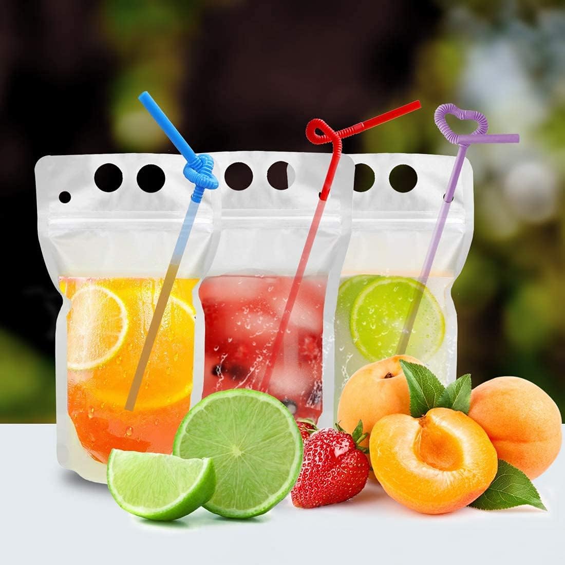 200 Pcs Drink Pouches with 200 Straw Holes, Freezable Juice Pouch, Translucent Reclosable Zipper Plastic Pouches Drink Bags for Cold & Hot Drinks for Adults and Kids