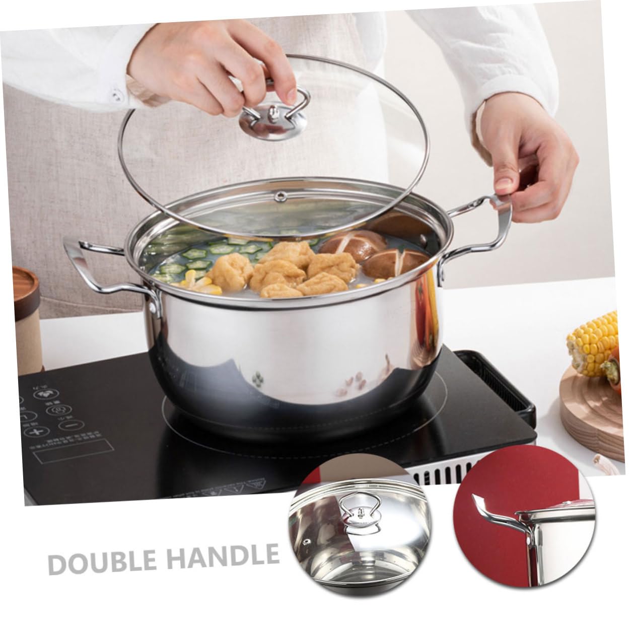 TOYANDONA Marmite Antiadhésive en Acier Inoxydable Argenté, Fond Épais pour Cuisson Uniforme, Compatible Cuisinière à Gaz et Induction, Équipement la Cuisine pour Pot de Nouilles