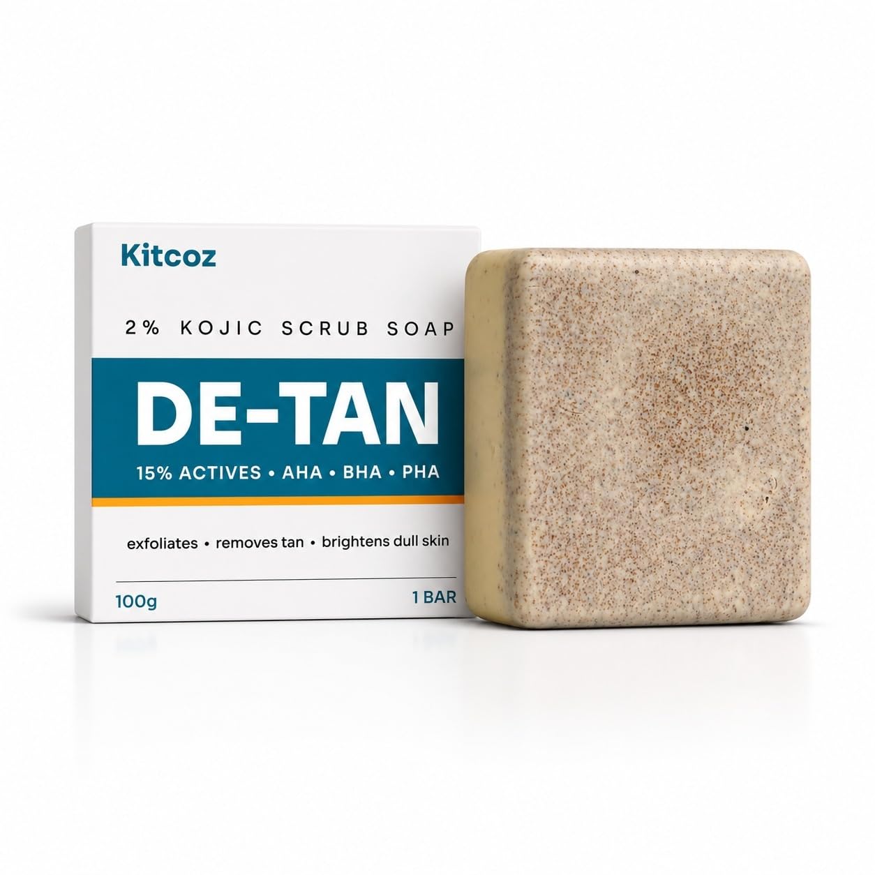 Kitcoz De-tan Kojic Acid 2% Soap Bar for Dark Spots, with Glutathione, 100g | Handmade Scrub Soap with 15% Actives to Fight Tan and Pigmentation-image-19