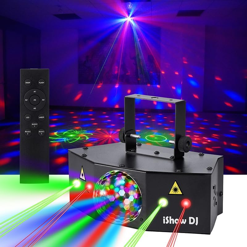 Disco Ball Party Lights, DJ Strobe Light Stage Laser Lights for Parties Support DMX512 and Sound Activated Indoor for Dance Floor Birthday Rave Bar Karaoke KTV Xmas Christmas Wedding Show Club