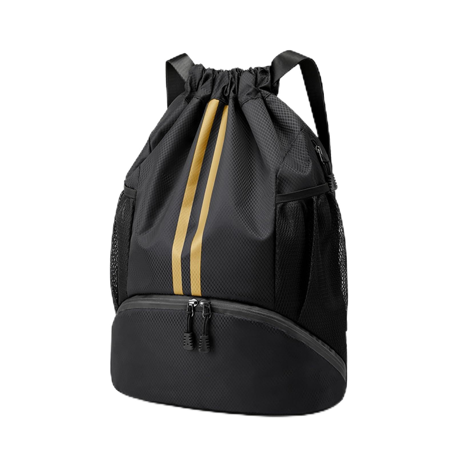 Photo 1 of Hoedia Sports Drawstring Backpack - String Swim Gym Bag with Shoes Compartment and Wet Proof Pocket for Women&Men, Black Gold