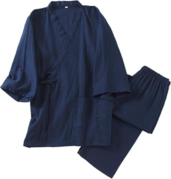 Mens 2-pcs Pajamas Sets Japanese Kimono Sleepwear Bathrobes Pjs Set Pajamas